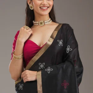 Aarohi Black & Maroon Patola Silk Saree